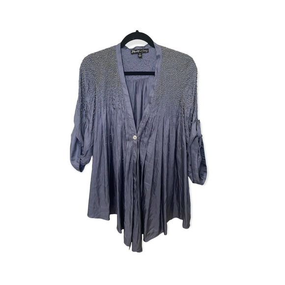 Elizabeth and James Beaded Gray Silk Drape Blouse S - Picture 1 of 9